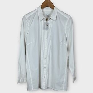 JJill White Shirt Collection Pleated Front Long Sleeve Button Up Women's Small